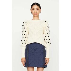 MARIE OLIVER Bridget Knit Bauble Detail Gathered Sleeves 100% Cotton Sweater S